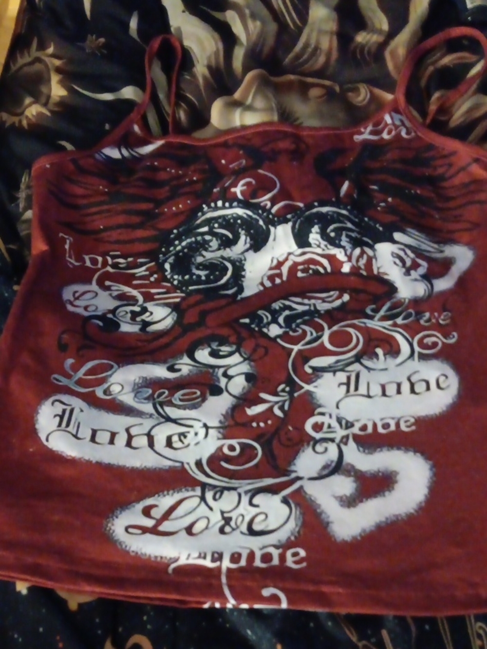 Red Graphic Love Print Spaghetti-Strap Cami